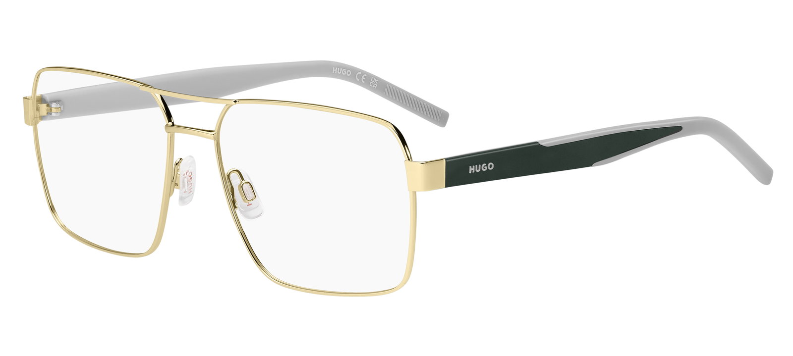 Das Bild zeigt die HUGO Fassung HG1341 J5G leicht seitlich., Zubehor, Brillen, Sonnenbrille